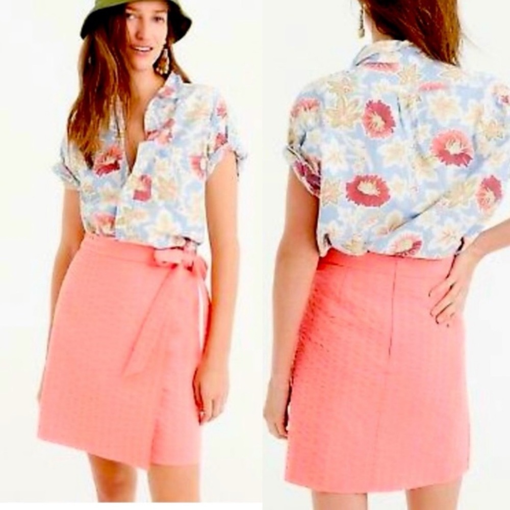 J Crew NWT Textured Wrap Skirt Salmon/ Coral